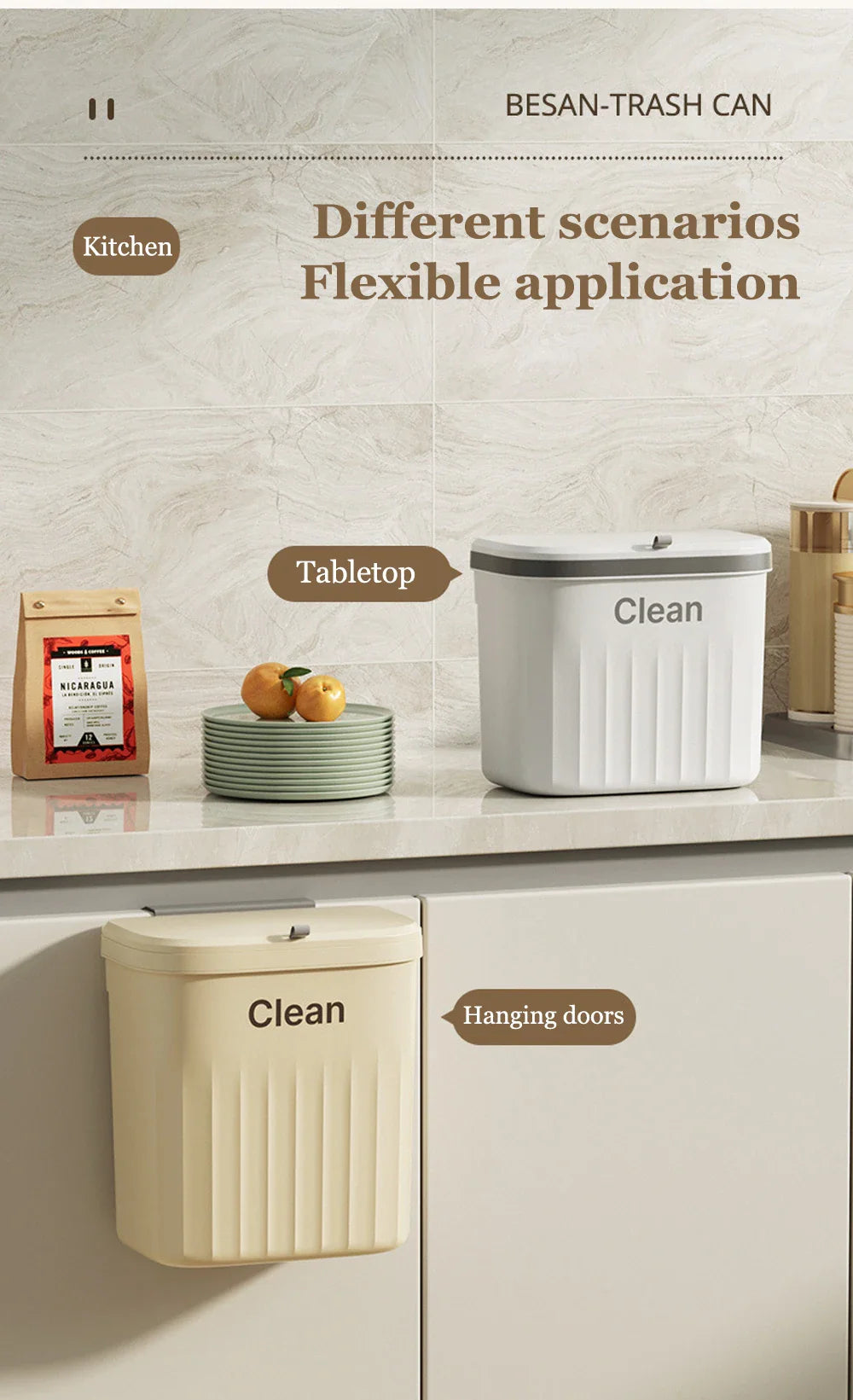 Japanese Wall/Cabinet Doors Mount Two-Way Opening Odor-Blocking Trash Can Prily