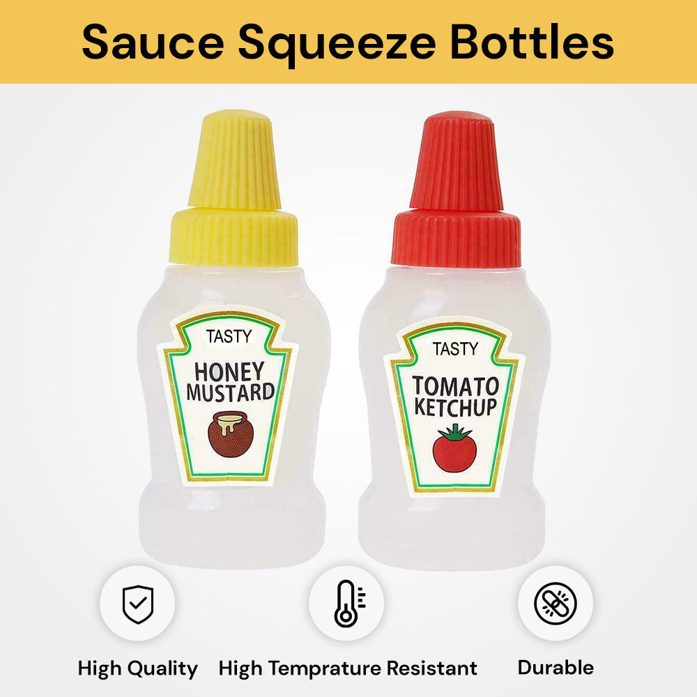 2pcs Mini Sauce Squeeze Bottles - Red - Yellow - Convenient Condiment Dispensers