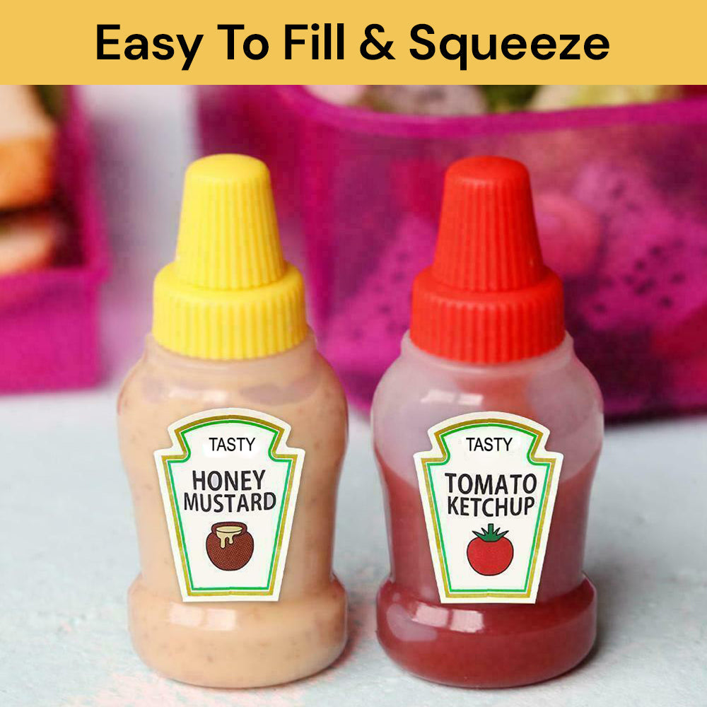 2pcs Mini Sauce Squeeze Bottles - Red - Yellow - Convenient Condiment Dispensers