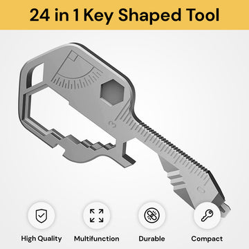 24-in-1 Key Shaped Tool - Compact Multitool with Keychain - Silver