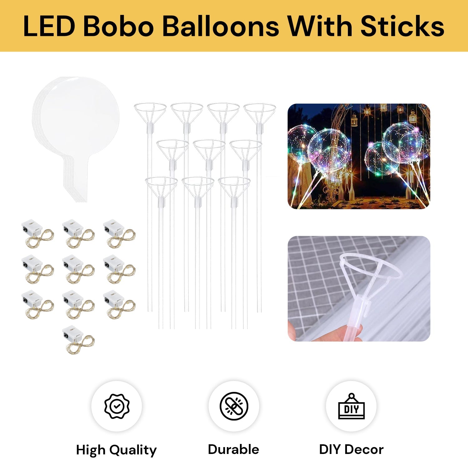 10PCs  LED Bobo Balloons With Sticks