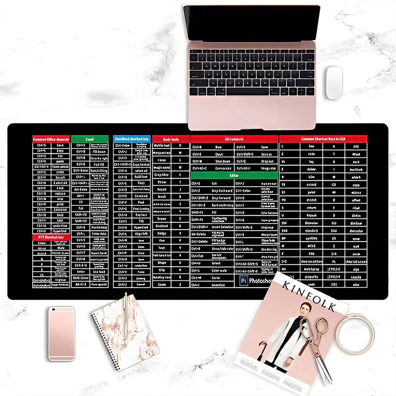 Large Non-slip Mouse Pad with Computer Function Shortcuts Pattern Prily