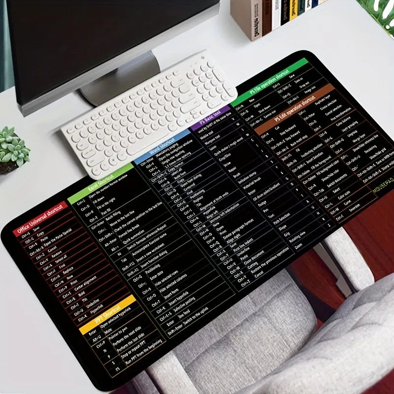 Large Non-slip Mouse Pad with Computer Function Shortcuts Pattern Prily