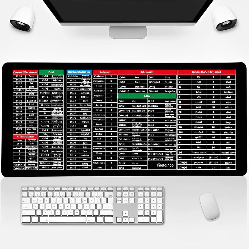 Large Non-slip Mouse Pad with Computer Function Shortcuts Pattern Prily