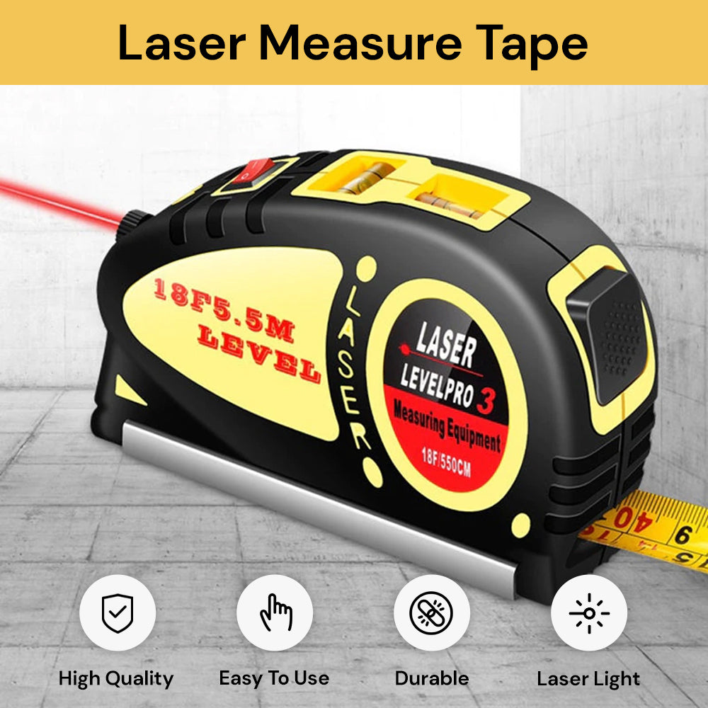 3-in-1 Laser Measure Tape - Compact Design, Yellow