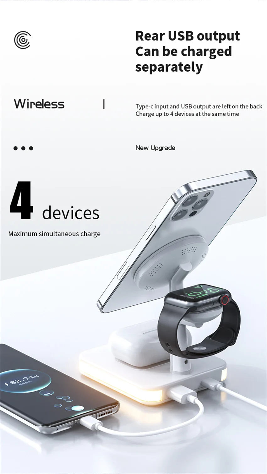 Magnetic 4 in 1 Wireless Fast Charging Dock Station For iPhone Apple watch & Airpods Prily