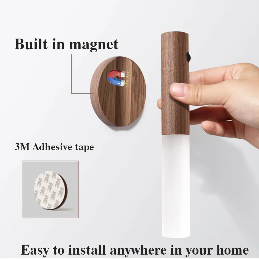 Magnetic Wooden Style Portable Rechargeable LED Wall Lamp Prily