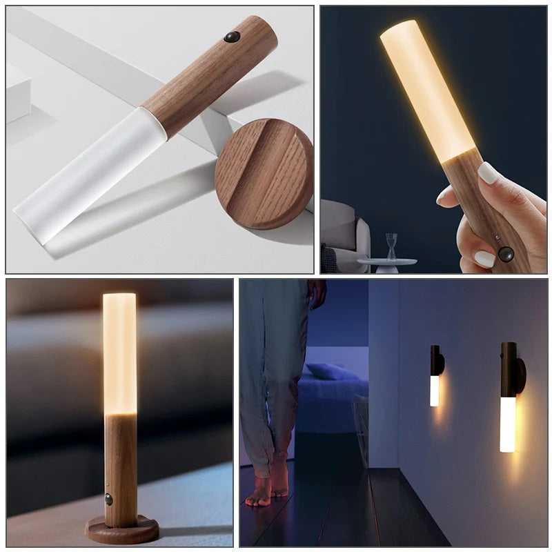 Magnetic Wooden Style Portable Rechargeable LED Wall Lamp Prily