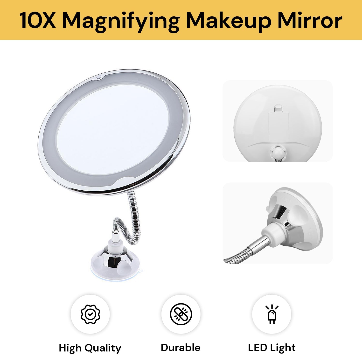 10X Magnifying Makeup Mirror With LED Light