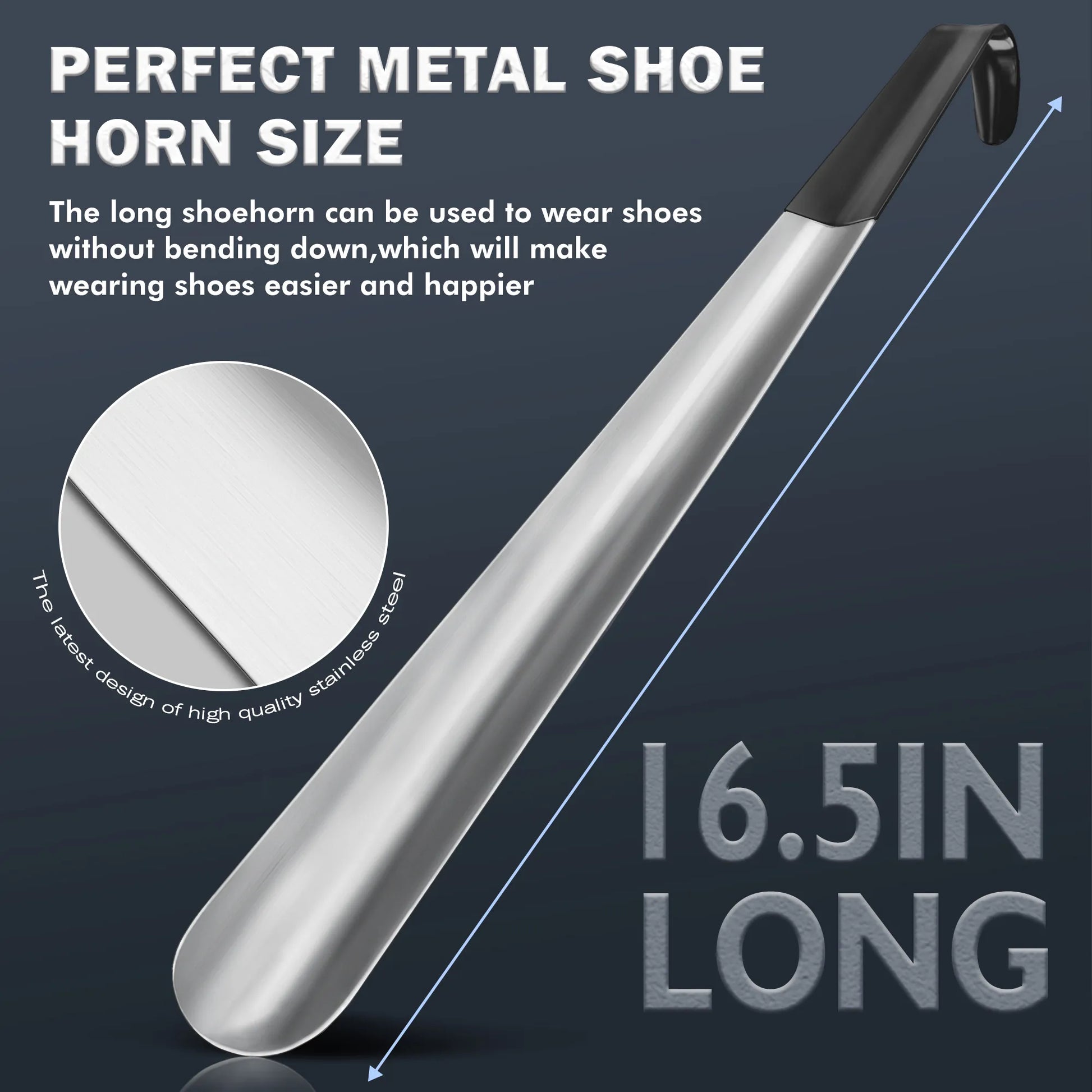 Metal Long Handle 16.5" Bend-Free Shoehorn Helper For The Elderly Prily