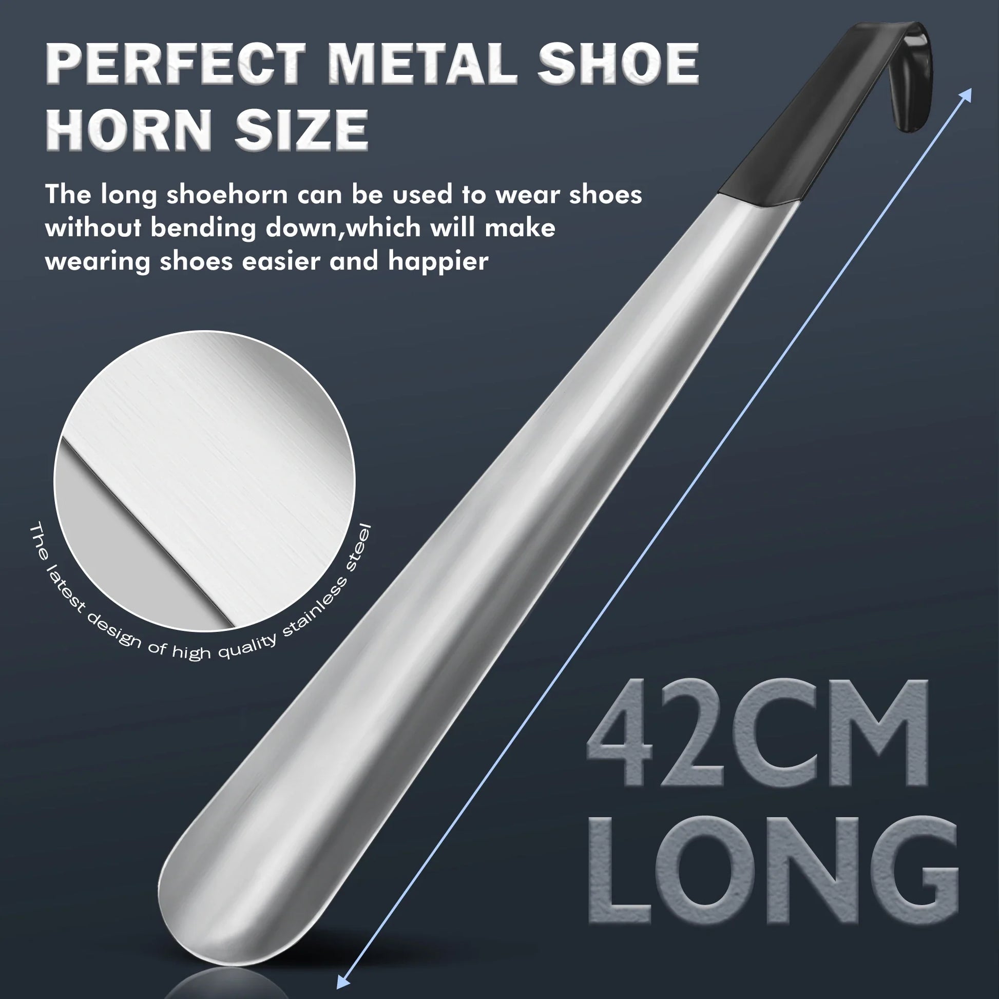 Metal Long Handle 16.5" Bend-Free Shoehorn Helper For The Elderly Prily