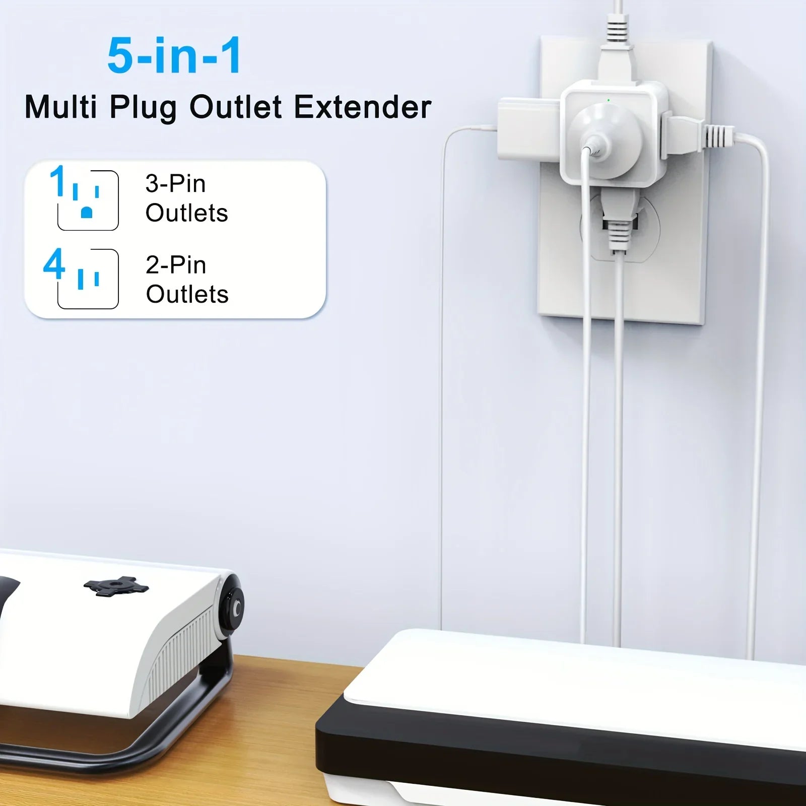 Non-Blocking Design US Plug 5 Way Multi Outlet Extender (2pc set) Prily