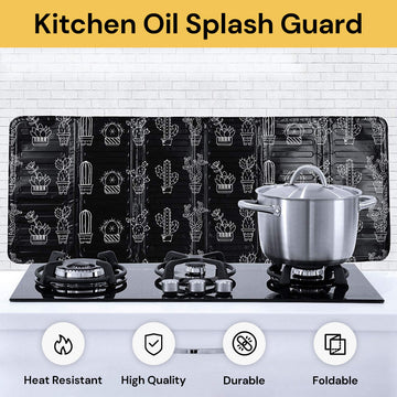 Kitchen Oil Splash Guard - Adjustable Cooking Shield - Black