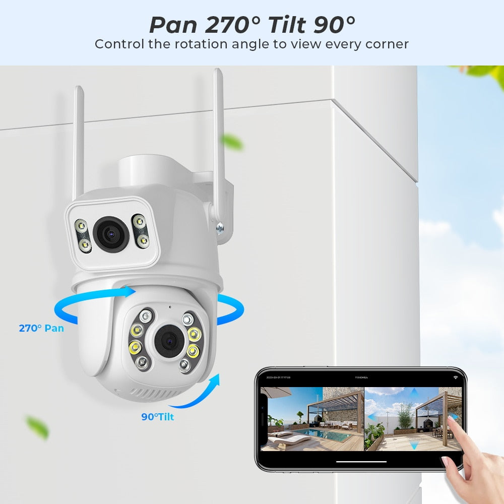 PTZ 4K HD Dual Lens/ Dual Screen Wifi Ai Smart Camera Prily