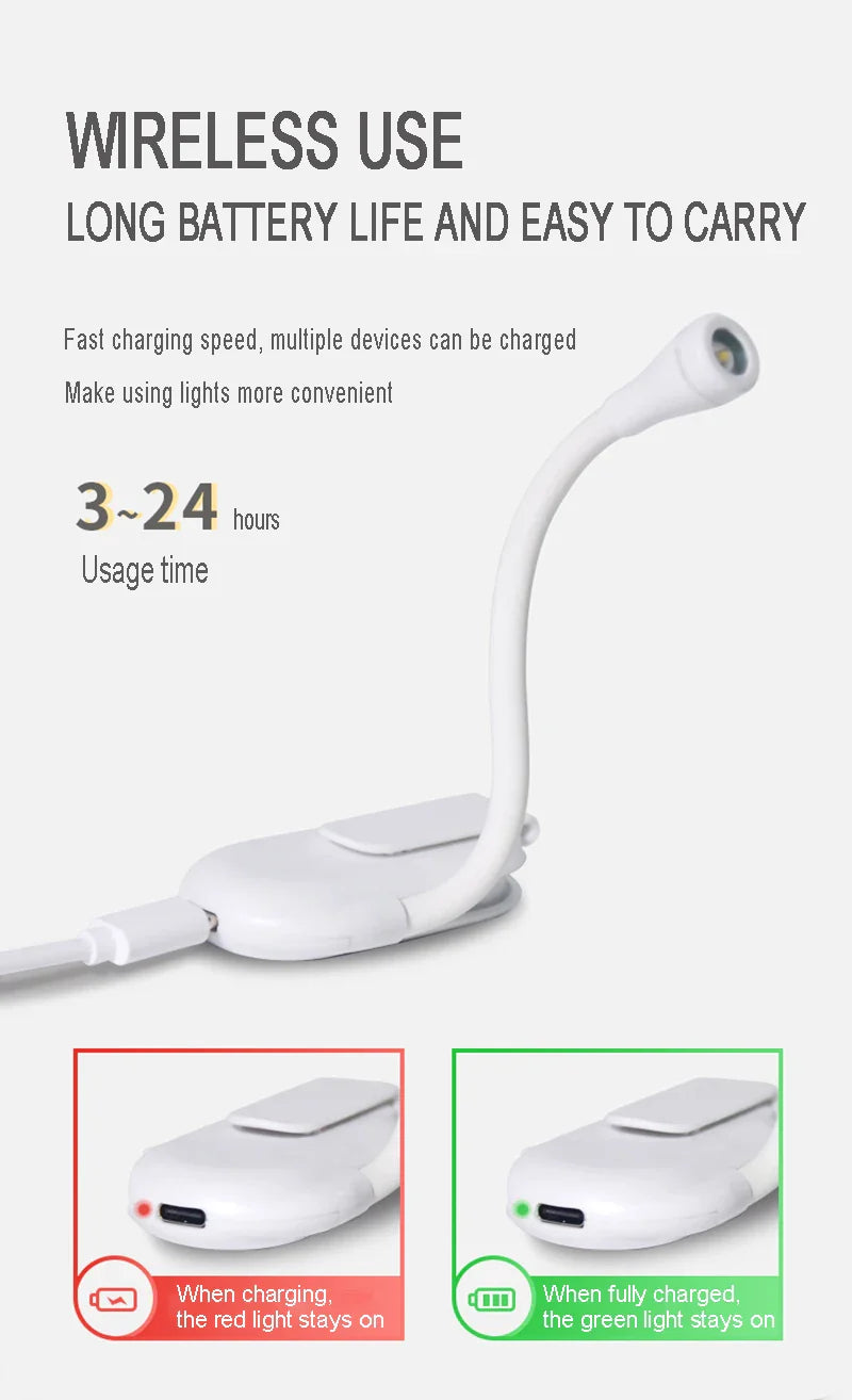 Portable Rechargeable 360° Wide Illumination Clip-On LED Reading Lamp Prily