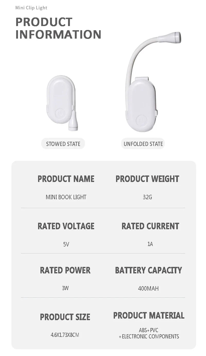 Portable Rechargeable 360° Wide Illumination Clip-On LED Reading Lamp Prily