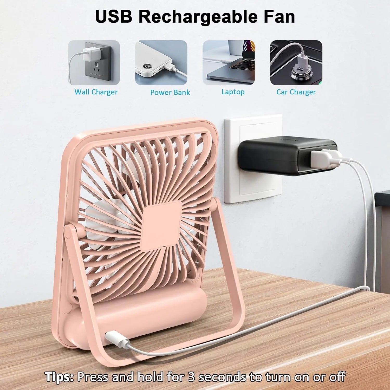 Portable Ultra Quiet USB Rechargeable Folding Personal Fan Prily