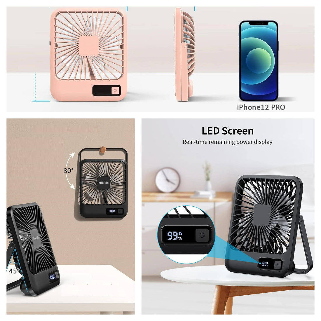 Portable Ultra Quiet USB Rechargeable Folding Personal Fan Prily