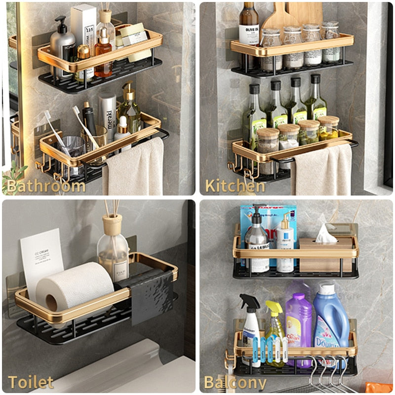 Punch-Free Luxury Aluminum Bathroom Shelves Prily