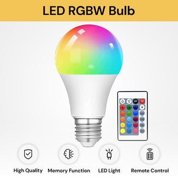 12W LED RGBW Bulb with Remote Control - Color-Changing Light Bulb - White