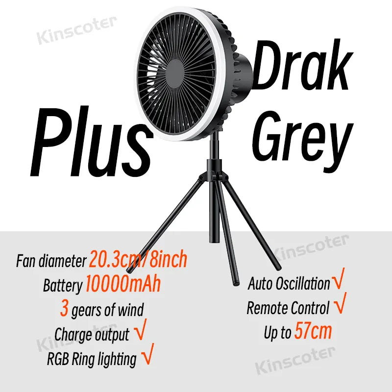 Rechargeable Powerful Desk Fan with Power Bank and LED Lighting Prily