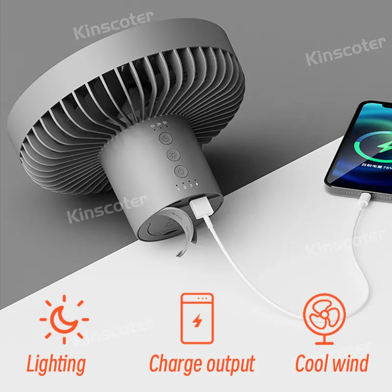 Rechargeable Powerful Desk Fan with Power Bank and LED Lighting Prily