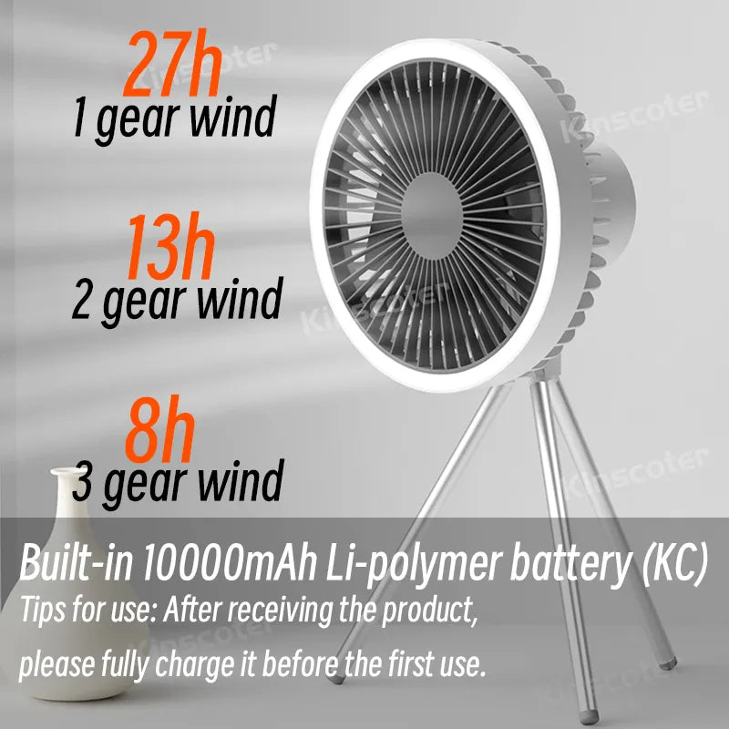 Rechargeable Powerful Desk Fan with Power Bank and LED Lighting Prily