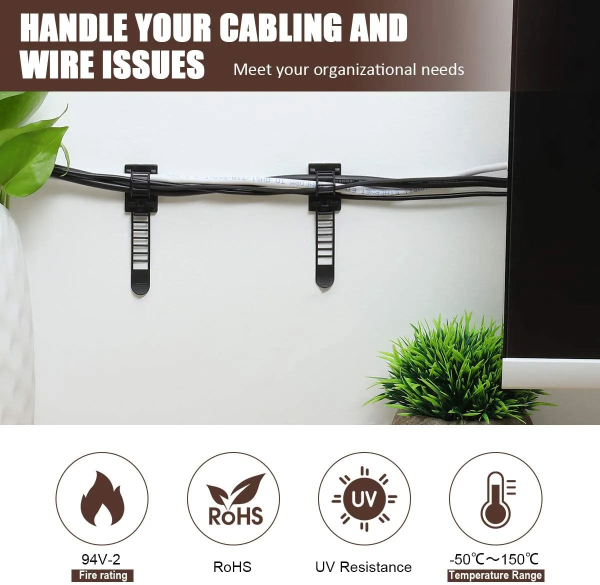 Self-Adhesive Adjustable Cable Ties Organizer (10 pcs) Prily