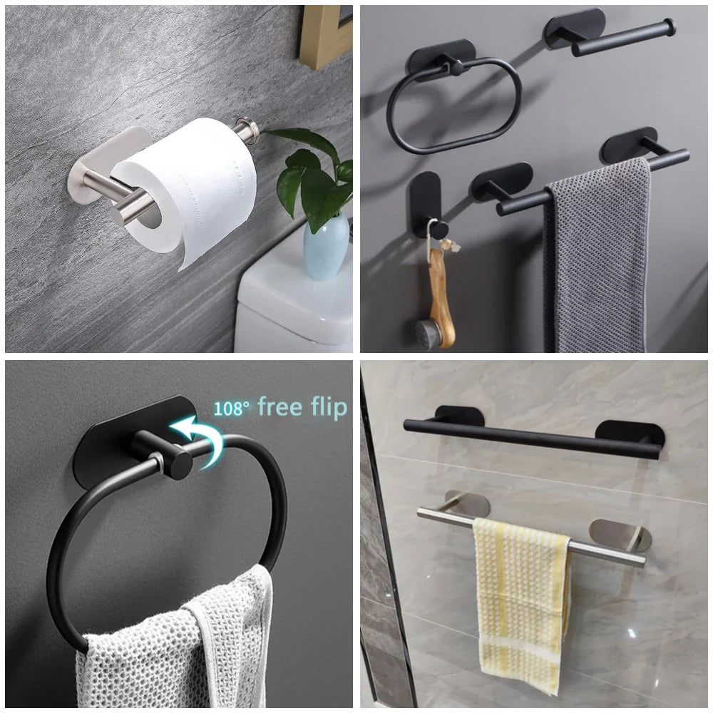 Self-Adhesive (drill-free) Modern-Design Chrome Steel Bathroom Accessories Prily