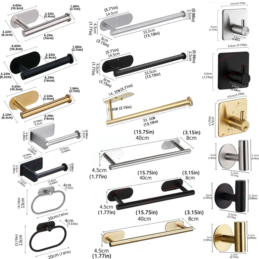 Self-Adhesive (drill-free) Modern-Design Chrome Steel Bathroom Accessories Prily