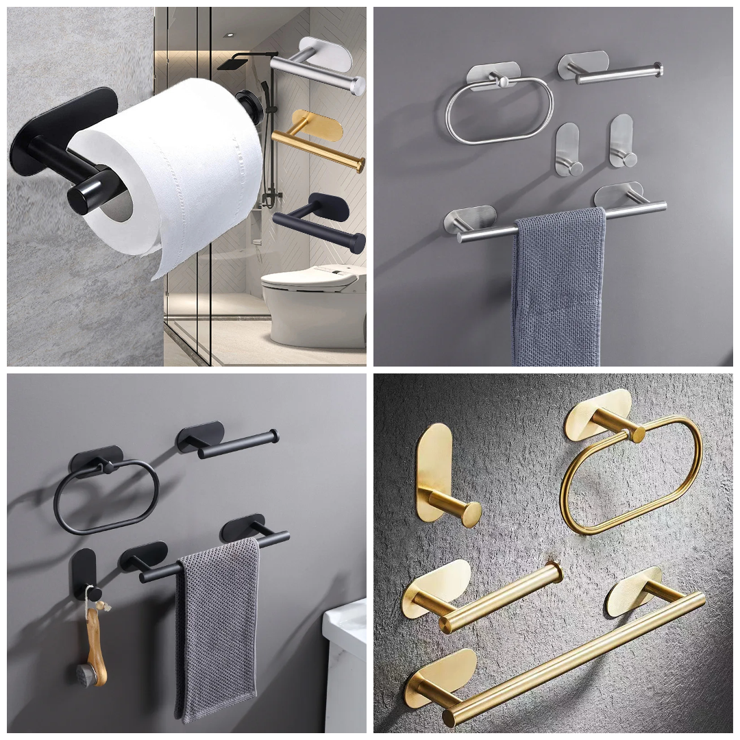 Self-Adhesive (drill-free) Modern-Design Chrome Steel Bathroom Accessories Prily