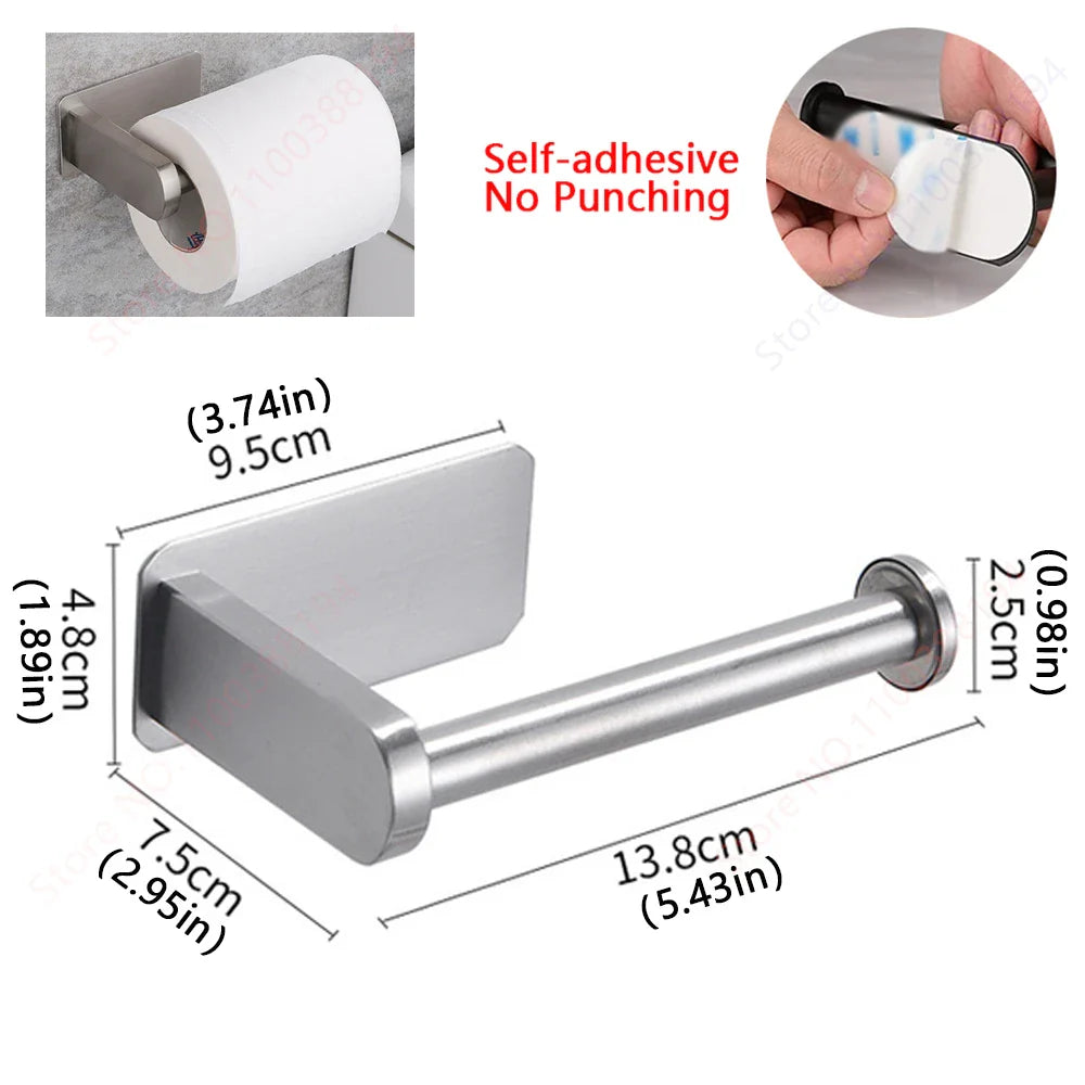 Self-Adhesive (drill-free) Modern-Design Chrome Steel Bathroom Accessories Prily