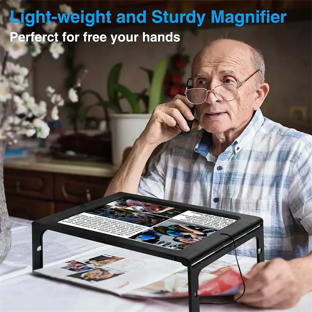 Seniors Low Vision 2in1 Desktop / Neck Reading Magnifier With LED Lights Prily