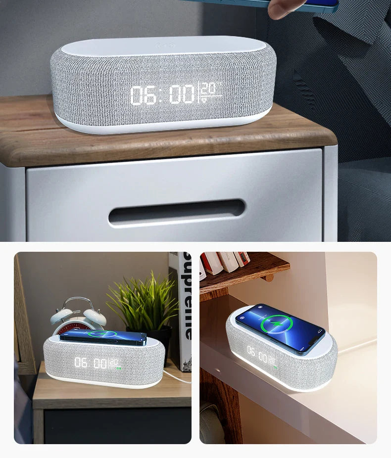 Smart 4 in 1 Wireless 15W Fast Charger Dock with LED Alarm Clock & Thermometer Prily