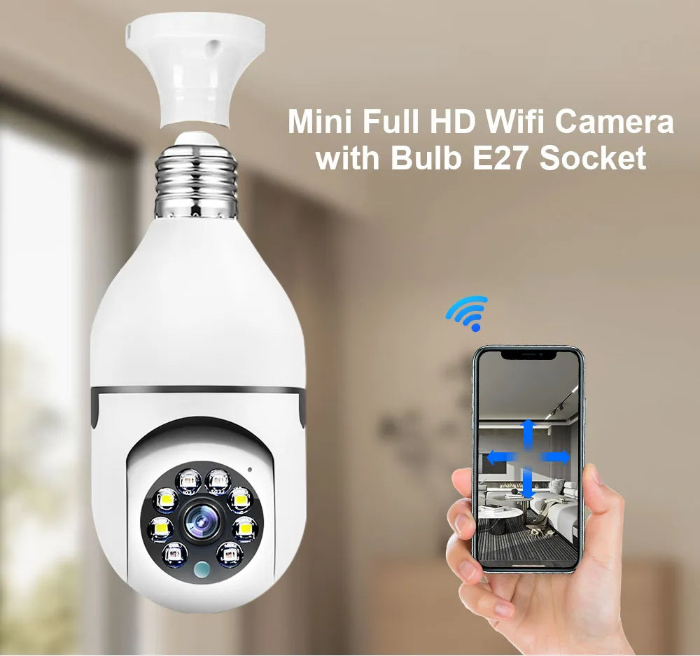 Smart AI Wireless Night Vision HD Wifi Surveillance Camera for E27 Light Bulb Socket Prily