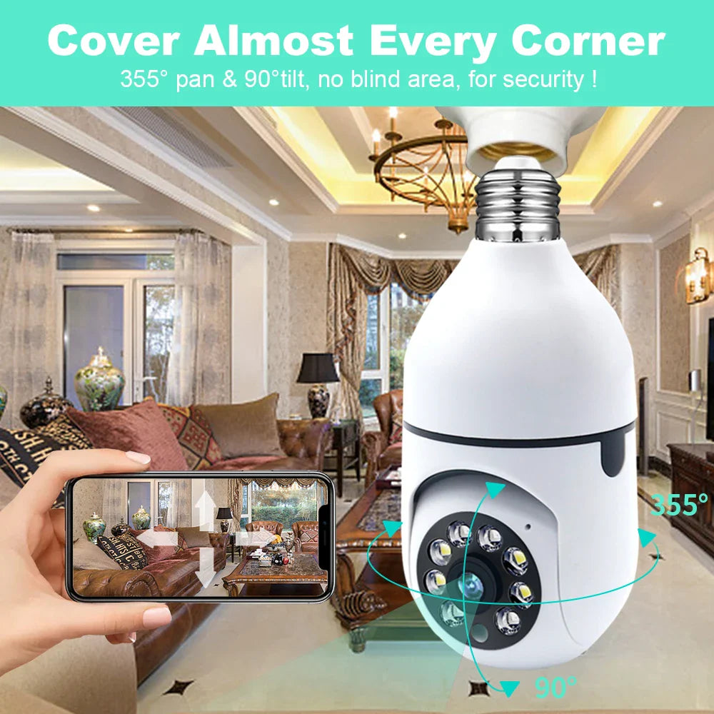 Smart AI Wireless Night Vision HD Wifi Surveillance Camera for E27 Light Bulb Socket Prily