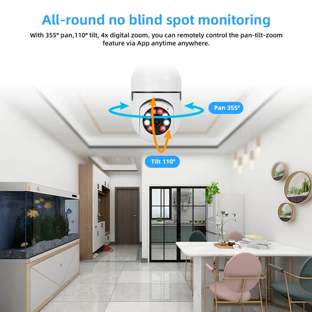 Smart AI Wireless Night Vision HD Wifi Surveillance Camera for E27 Light Bulb Socket Prily