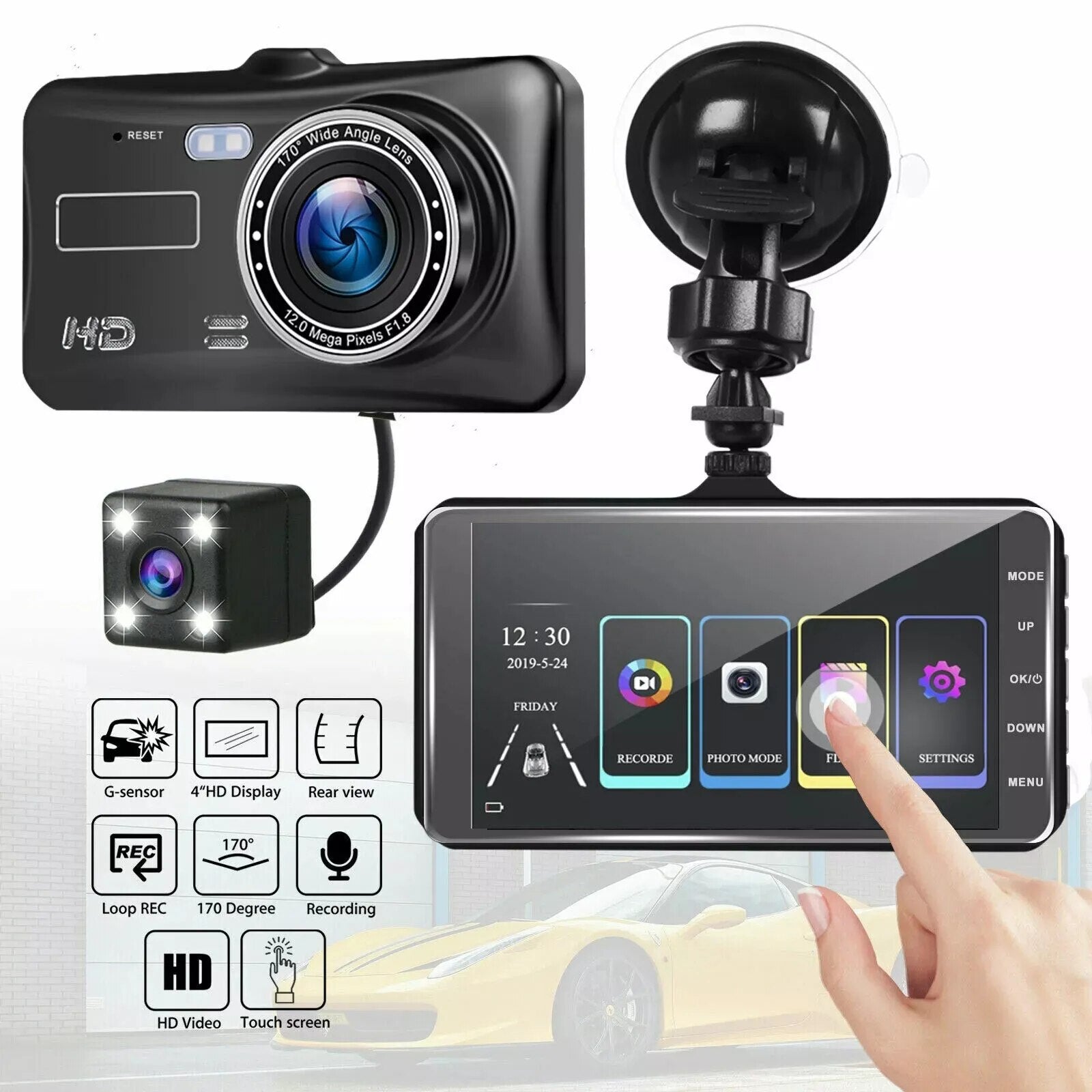 Smart Full HD Front & Rear Dash Cam Car DVR Prily