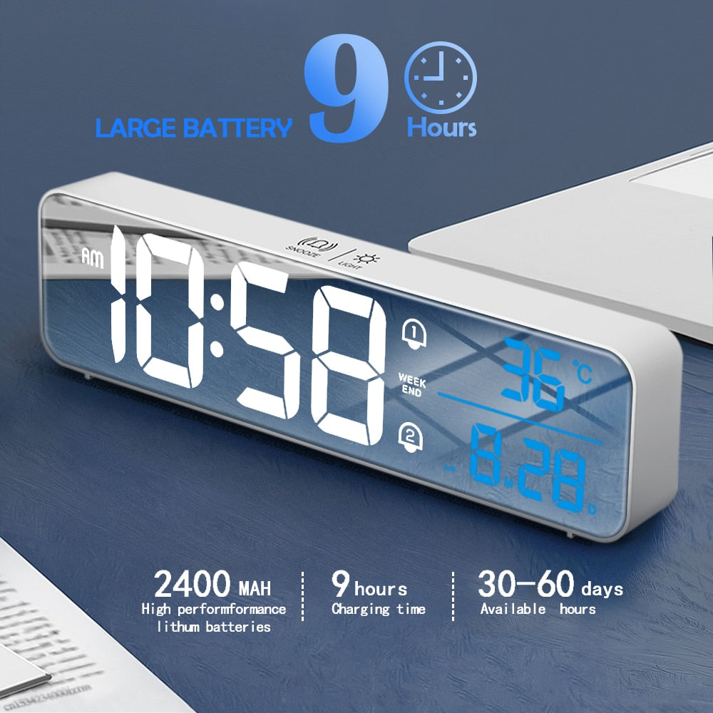 Smart Mirror Led Rechargeable Large Alarm Clock Prily