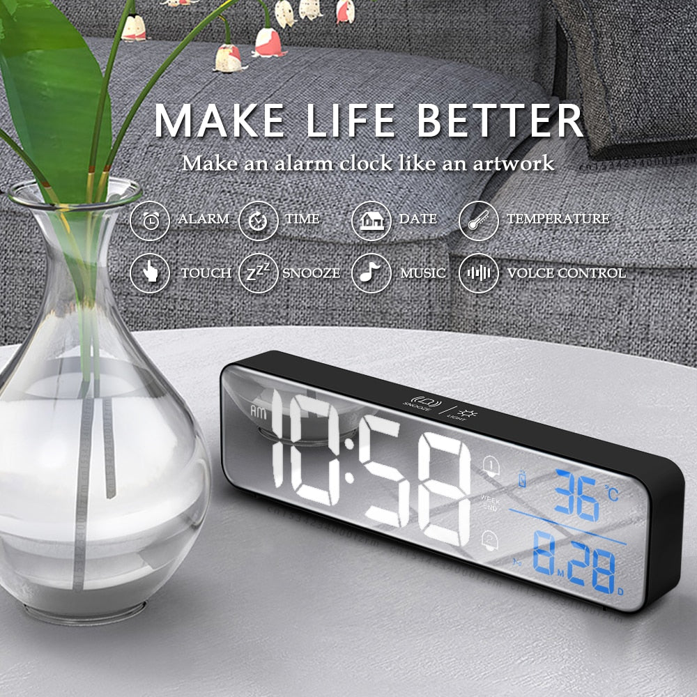 Smart Mirror Led Rechargeable Large Alarm Clock Prily