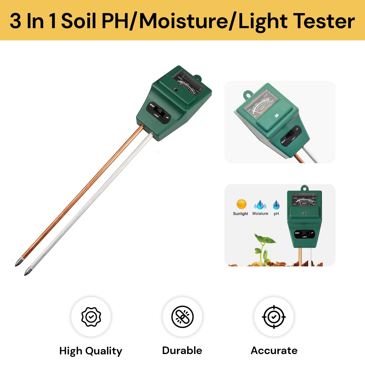 3 In 1 Soil PH/Moisture/Light Tester