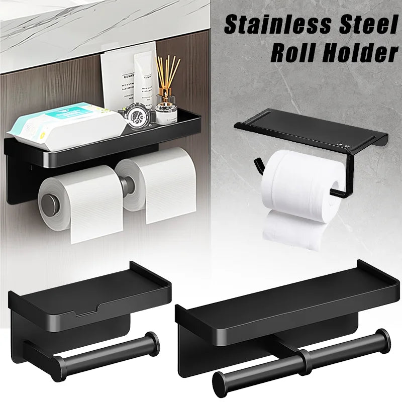 Space Aluminum Wall Mount Roll Rack Organizer with Phone Tray Prily