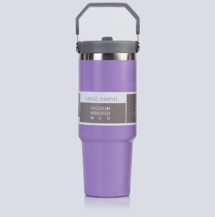 Stainless Steel Double-Wall Vacuum Tumbler With Built-in Straw & Fold-Down Handle Prily