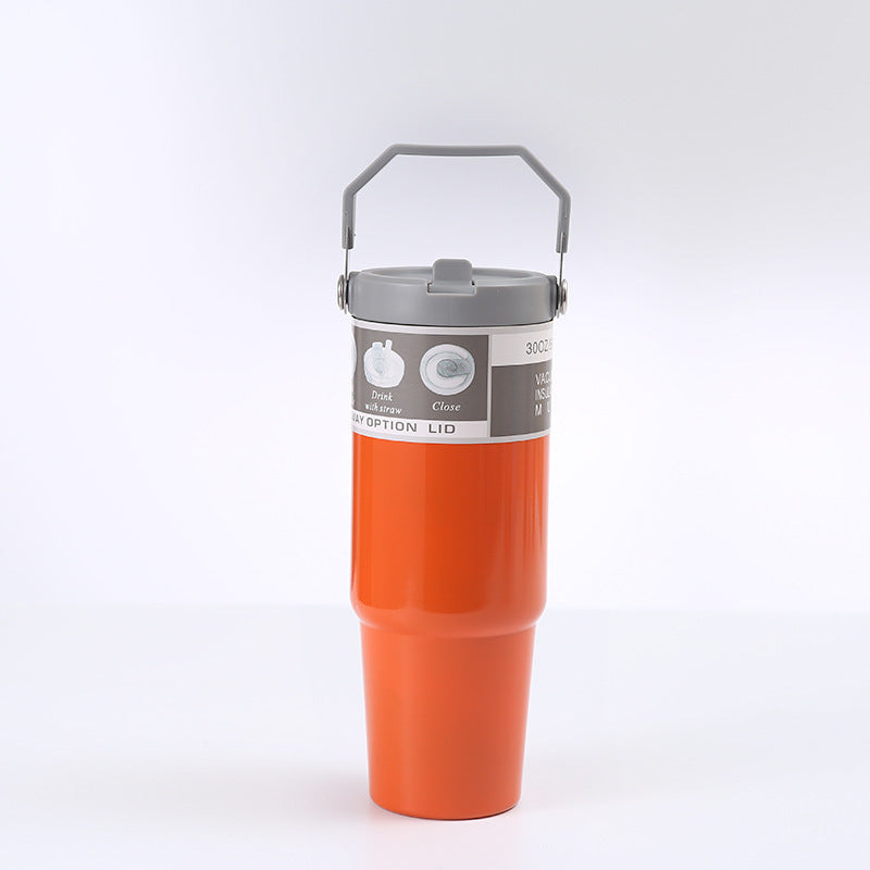 Stainless Steel Double-Wall Vacuum Tumbler With Built-in Straw & Fold-Down Handle Prily