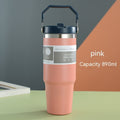 Stainless Steel Double-Wall Vacuum Tumbler With Built-in Straw & Fold-Down Handle Prily