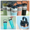 Stainless Steel Double-Wall Vacuum Tumbler With Built-in Straw & Fold-Down Handle Prily