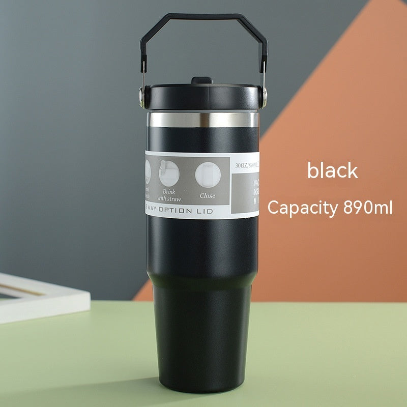 Stainless Steel Double-Wall Vacuum Tumbler With Built-in Straw & Fold-Down Handle Prily