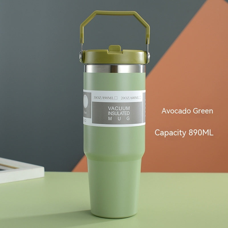 Stainless Steel Double-Wall Vacuum Tumbler With Built-in Straw & Fold-Down Handle Prily