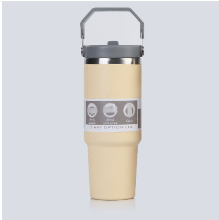 Stainless Steel Double-Wall Vacuum Tumbler With Built-in Straw & Fold-Down Handle Prily