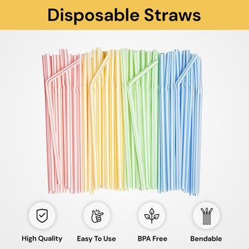 100pcs Flexible Disposable Straws - BPA-Free, Eco-Friendly